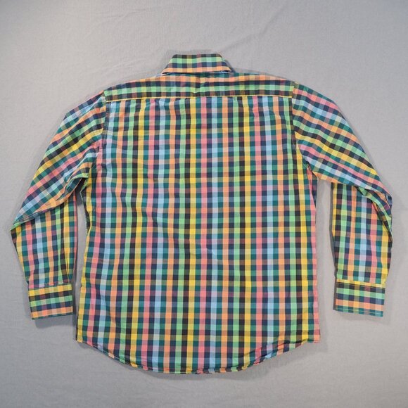 Ziggurat Shirt Mens Extra Large Green Blue Graph Check Flip Cuff Rainbow Maximal - Picture 2 of 10